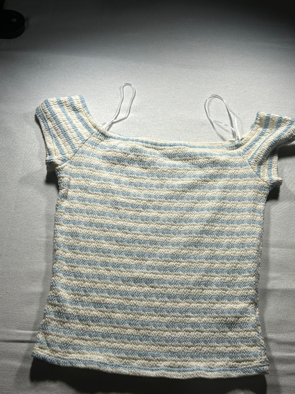 Gaze Blue & Cream Striped Knit Off Shoulder Top